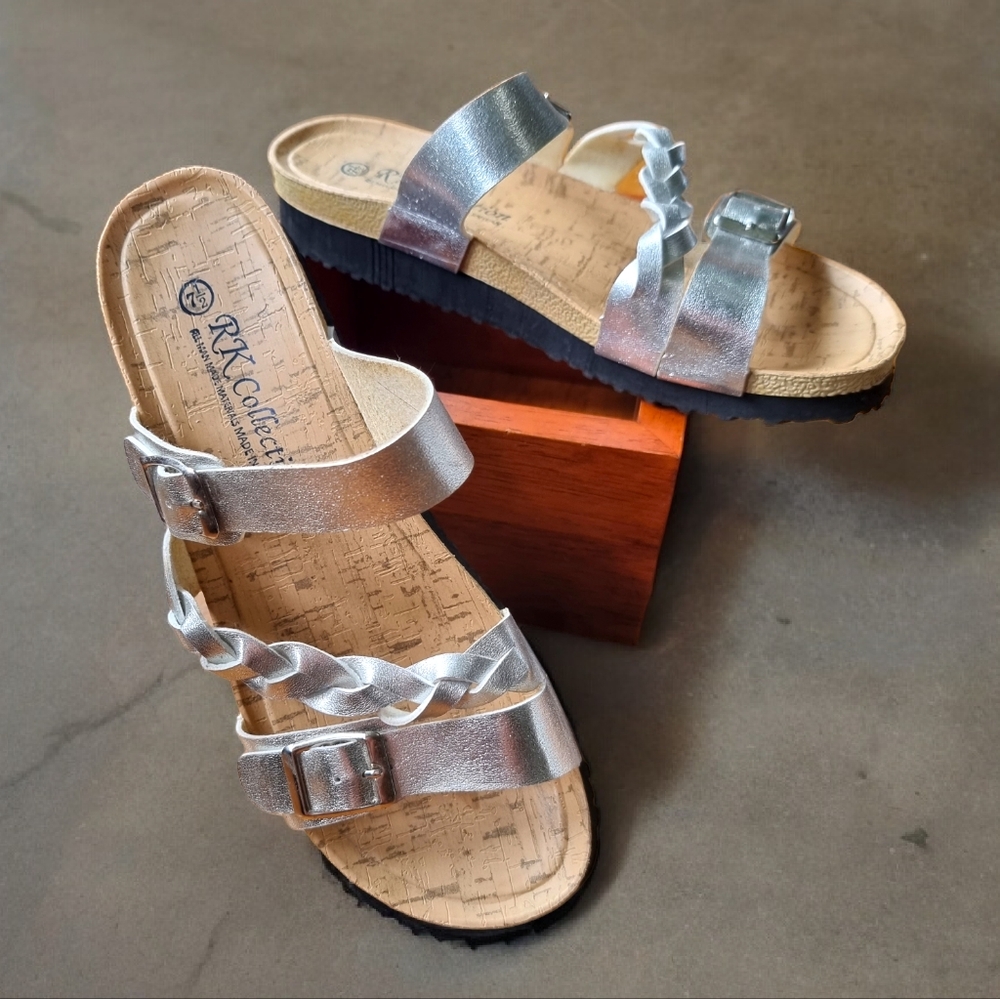 RK Collection ~ Made in Taiwan ~ Braided Silver Slip-On Sandals